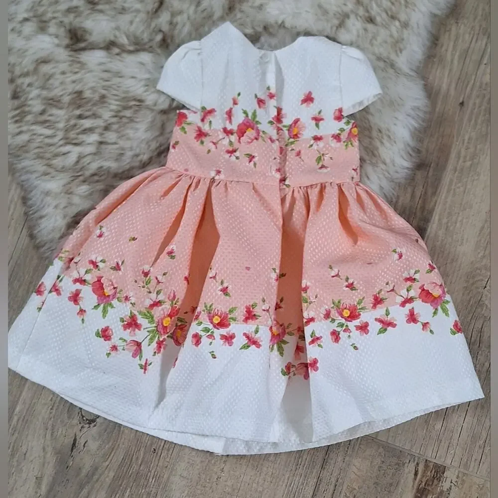 Nannette Peach and White Floral Kids Dress Sz.18 M #1823